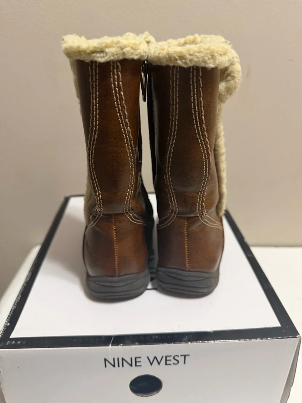 Nine West Girls Demi-T Brown Faux Fur Boots Girls Size 7M EUC